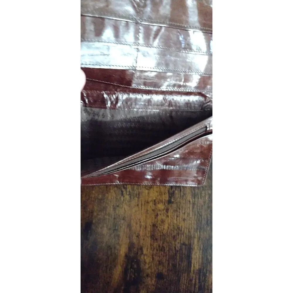 Vintage Genuine Eel Skin Men's Wallet, Deep Burgundy Mahogany